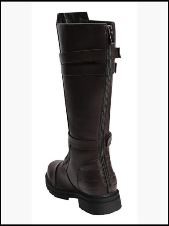 Tall Pirate Knight Boots Faux Leather Lace Up Zipper Low Heel Cosplay Costume main image 4